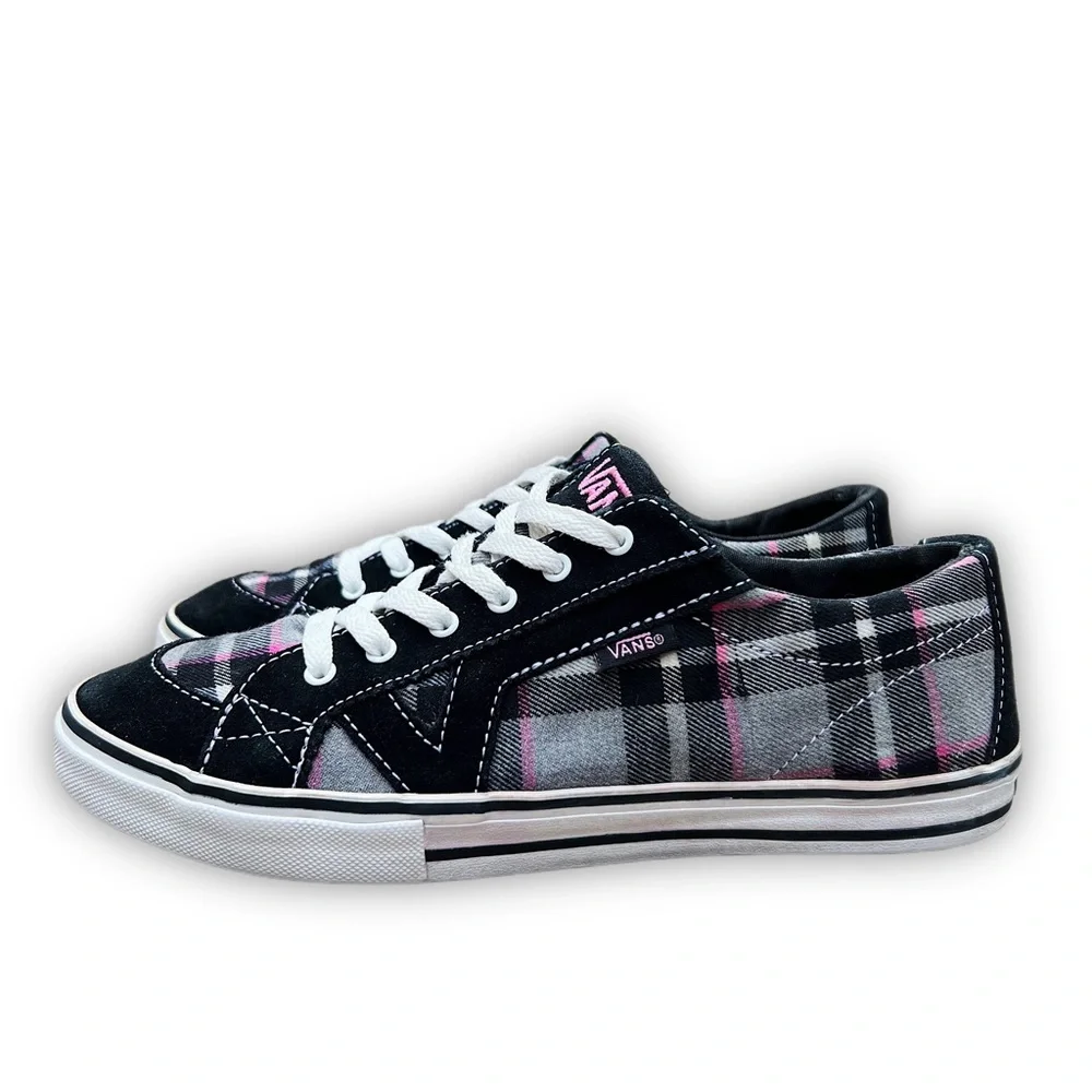 (Sold) Vans Plaid Skate Shoe Sneaker Pink Black Plaid Emo Draculara Tory Herring - Picture 1 of 12